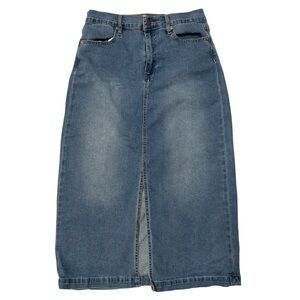 Classic Mid-Blue Denim Midi Skirt with Front Slit Size 5/27